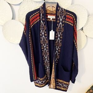 Large NWT Lucky Brand Mixed Print Cardigan